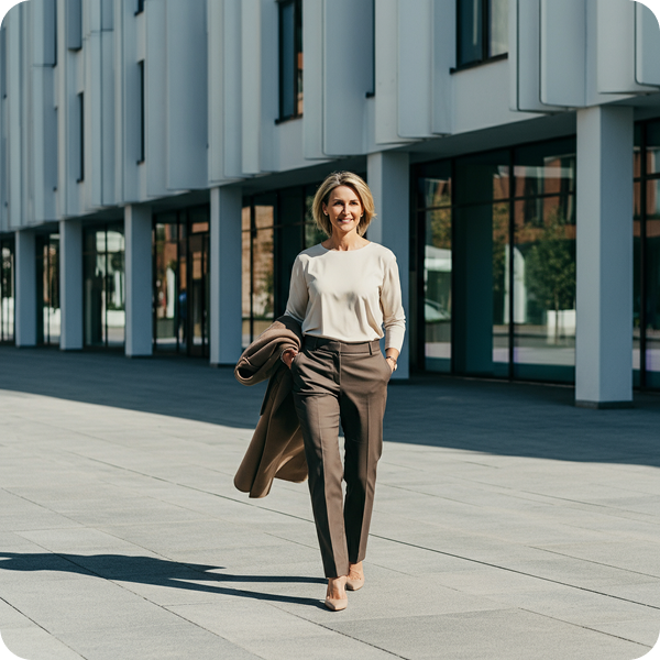 Führungskraft in Bewegung vor moderner Architektur